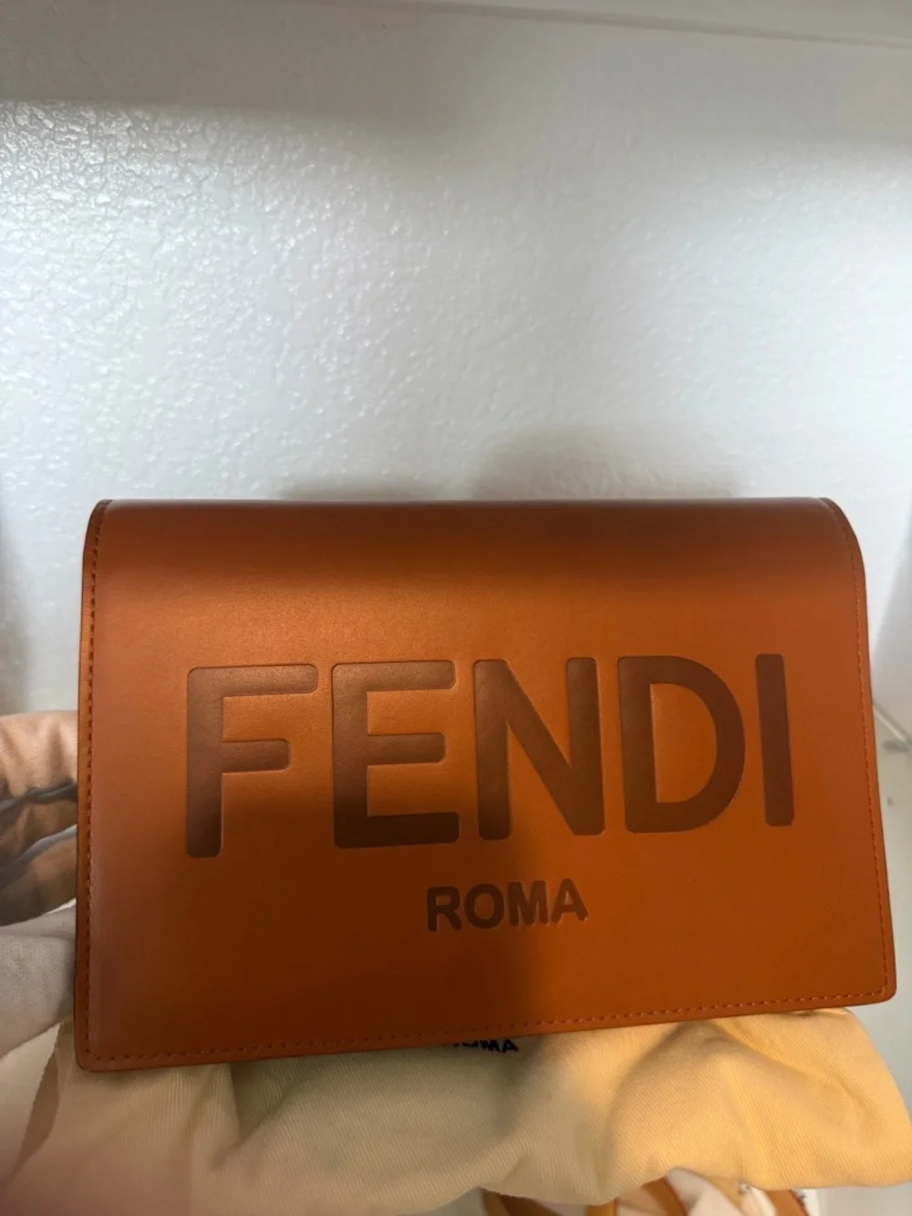 Fendi Brown Embossed Roma Leather Shoulder Bag - Picture 1 of 4